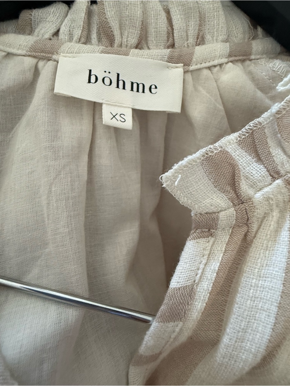 Bohme Claire Striped Maxi Dress in Taupe with Cap Sleeves Cotton Blend Size XS - Picture 9 of 11